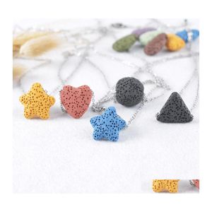 Pendant Necklaces 9 Color/Lots Lava Rock Triangle Star Heart Fish Drop Shape Beads Essential Oil Diffuser Stone For Women Fashion De Otxli