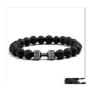 Charm Bracelets Lava Bracelet Black Volcanic Stone Beads For Women Men Fitness Barbell Jewelry Mens Yzedibleshop Drop Delivery Dhiin