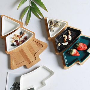 Plates Christmas Tree Dishes Ceramic Bamboo Tray Snack Serving Platter Fruit Bowl Dish Plate Party Dessert Dinnerware With