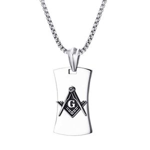 Pendant Necklaces Mens Masonic Mason Symbol Compass Dog Tag Pendant Necklace for Male Vintage Fashion Stainless Steel colares Jewelry G230206