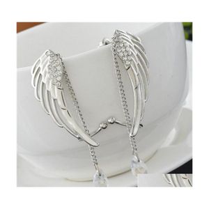 Ear Cuff Angel Wing Lady Stud Earring Tassels Chain Crystal Clip Sier Plated Alloy Hollowing Out Earrings Ornaments Charm Fashion 1 Dhm8C