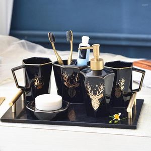 Bath Accessory Set Bathroom Ceramic Liquid Soap Dispensers Paper Holder Box Toilet Toothbrush Cup Supplies Nordic White Black Hardware Kit