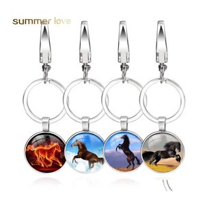 Key Rings Round Alloy Class Horse Time Keychain Bohemian Jewelry Fantasy Animal Couple Keychains Gifts For Women Men Drop Delivery Dhjyz