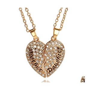 Pendant Necklaces Mothers Day Jewelry Set White Crystal Rhinestone Heart Mother And Daughter Lettering Necklace For Girl Women Fashi Otukm