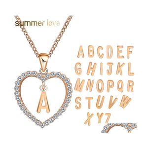 Pendant Necklaces White Crystal Rhinestone Heart Necklace 26 Letter Womens Fashion Az Alphabet Name Personalized Friend Gift Drop De Dh1Ru