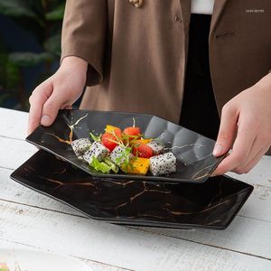 Plates Simple Olored Glaze Ceramic Tableware Creative Matte Black And White Marble Gold Deep Plate Rice Special Shaped