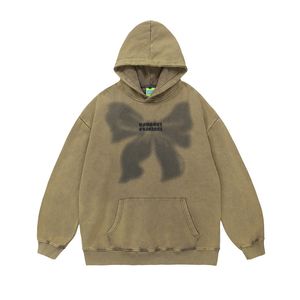 2023 Hip Hop Streetwear Hoodie Sweatshirt Washed Retro Graphic Bowknot Hoodie Cotton Men Oversized Hooded Pullover Harajuku