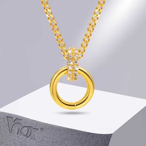 Pendant Necklaces Vnox Interlocked Circle Necklaces for Women Gold Color Circle with Bling AAA CZ Stones Pendant Lucky Neck Collar G230206