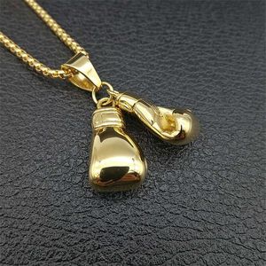 Pendant Necklaces Hip Hop Pair Boxing Glove Pendants For Men Gold Color Stainless Steel Male Hippie Jewelry Dropshipping Necklace G230206