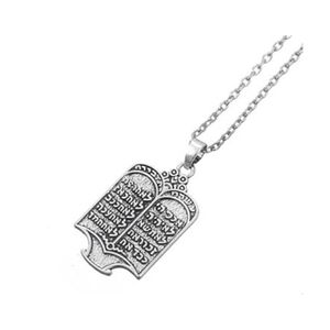 Pendant Necklaces Fishhook Tibetan Siery Jewish Torah Scroll 10 Commandments Amet Supernatural Necklace Ethnic Jewelry For Man Woman Dhuci