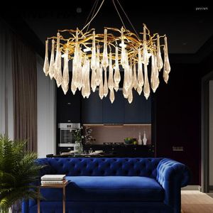 Hängslampor American Crystal Glass Chandelier Home Decor Guldvatten droppar LED -belysning mats vardagsrum hängande lampa