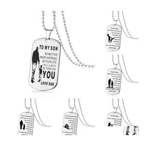 Pendant Necklaces Stainless Steel To My Son Daughter For Boys Girls Inspirational Letter Dog Tag Beads Chains Dad Mom Jewelry Drop D Otqs8