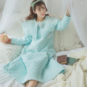 Damen-Nachtwäsche, Winter-Nachthemd, Damen-Baumwolle, verdickt, langes Vintage-Priness-Nachthemd, warm, hochwertig