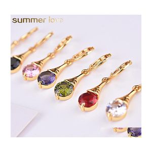 Clip-On Screw Back Handmade Crystal Stone Drop Earrings For Women Lady Gold Plated Cz Clip On Earring Long Dangle Gift Jewelry Pin Dh3Da