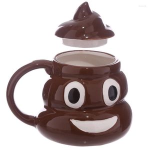 Muggar roliga poop kaffekoppar och tecknad leende mjölk mugg porslin vatten kopp med handgrip lock te office drinkware