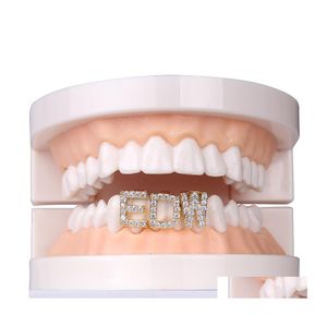 Grillz Dental Grills Gold Sier Renk Buzlu AZ Özel Mektup Grillz FL Elmas Diş Diş Kapağı Hip Hop Ağız Destekleri 127 Drop Deli Dhgeo