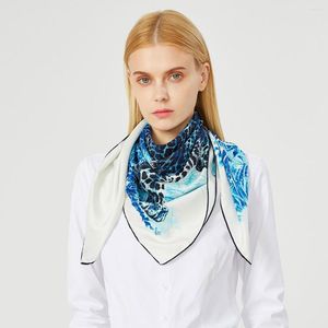 Шарфы 90 см леопардовый шарф шарф роскошный твил шелк бренд бренд женщин с загрязнением ручной работы ручной дизайн Foulard Bandana Ladies