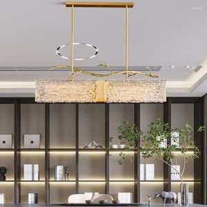 Pendant Lamps All Copper Light Luxury Chandelier Restaurant Lamp Designer Personality Creative Bar Table Strip Glass Simple Chinese