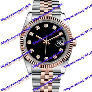 Högkvalitativ klocka 2813 Automatisk herrklocka 116231 36mm Black Dial 18k Rose Gold rostfritt stål Armbandsur Sapphire Glass 116203 116201 Kvinnors diamanter