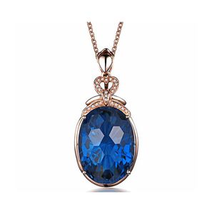Pendant Necklaces Luxurious Natural London Blue Topaz Necklace 18K Gold Plated Inlaid Colorf Selected Diamond Gemstone Yzedibleshop Dh76O