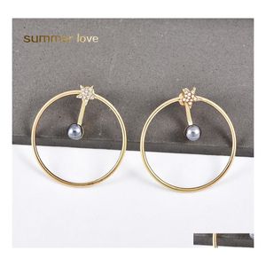 Brincos de argola de p￩rolas de p￩rolas de orelha Brincos de argola grande para mulheres simples Diamond Star Gold Gold Big Circle Zinc Jewelry Gift Drop Delivery Dhx4g