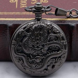 Pocket Watches Fashion Cool Black Chinese Dragon Design Fob Watch Gift To Boys Men Children With Chain PJX1328