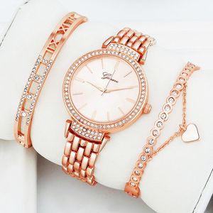 Wristwatches GINAVE Selling Women's Diamond Watches Quartz Bracelets Three-piece Set