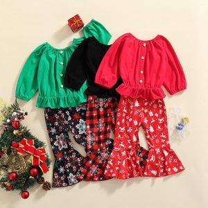 Set di abbigliamento CitgeeAutunno Natale Bambini Neonate Top a maniche lunghe Pantaloni svasati Modello con volant Set festivo