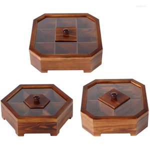 Storage Boxes Solid Wood Snack Box Chinese Style Divided Grid Dried Fruit Tray Vintage Ornament For Home Living Room Candy Nut Melon Case