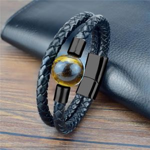 Bangle Punk Armband Men charm äkta läder rostfritt stål magnet lås smycken 9 typer natursten pärlor armband mens gåva