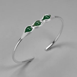 Bangle Unique Gift Simple Fashion Bracelet Christmas Personalized Jewelry Inlaid Jade S925 Sterling Silver Female Open