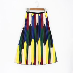 Skirts 2023 Summer Long Pleated Skirt High Elasticity Cartoon Women's Printing Midi Jupe Femme Plus Size Green