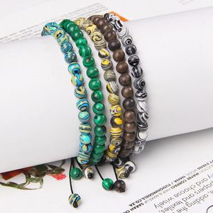 Fios de miçangas de miçangas de 6 mm de pulseira colorida de malaquita pulseiras trançadas para homens homens soltos pavões redondos de tecido reiki judeu atraente