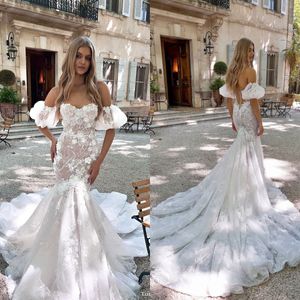 Abiti da sposa sexy a sirena in pizzo con spalle scoperte senza maniche elegante abito da sposa Boho Country Berta 2023 senza schienale Vestido De Novia