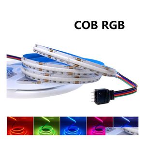 Tiras de LED l￢mpada RGB COB TRIP 12V 24V 810 840 LEDS/m 10mm PCB FOB Fita flex￭vel Luz de alta densidade RA90 Linear Corda Dimm￭vel 5m/Roll DHJTB