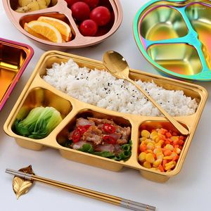 Plates Stainless Steel Reusable Tray Creative Color Fast Kids Lunch Home Snack With Lid Eco-Friendly School Restaurant