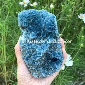 Blue Fluorit Crystal Quartz Cluster Mineral Prov Decimen Underbar Oregelbunden naturlig rå fluorit Gemstone Meditation Office Stone Geometry Cubic Formation