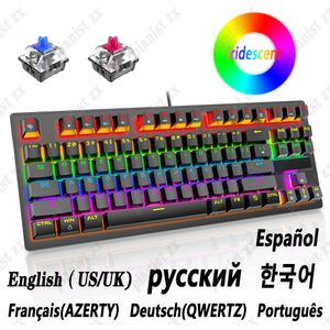 Tangentbord Mekaniskt tangentbord 87 Tangent RGB Bakgrundsbelyst blå röd switch Portable Gaming Wired Keyboard Spanish Korean Keyboard för Desktop Laptop 230206