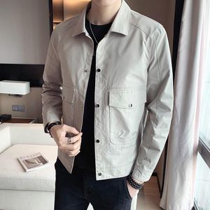 Herrjackor Autumn Spring Mens Jacket Slim Fit Lapel Single Breasted Work Cargo Coat Man Long Sleeve Casual Ytterkläder Vintage Topsmen's