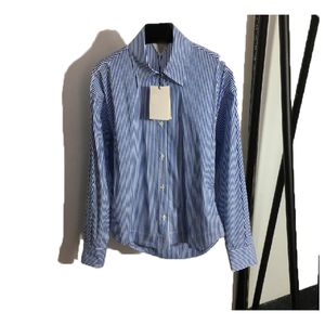 SS Fashion Womens Silk Shirt Shirts Women Lapel Collar Button Long Sleeved Senior Shirt White Blue Size S M L