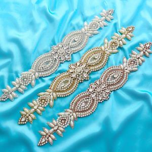 Wedding Sashes Fashion Silver Gold Rhinestone Applique Crystal Dress Belt Bridal Sash Bridesmaids Beade Accessories