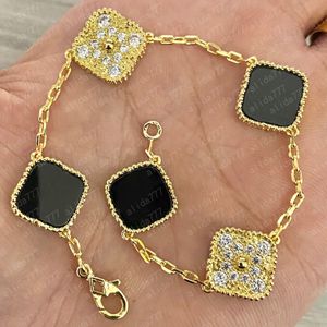 bracelet 4/Four Leaf Clover Charm Bracelets Bangle Chain 18K Gold Agate Shell Mother-of-Pearl for Women&Girl Wedding Mother Day Jewelry Woman with diamonds 21cm