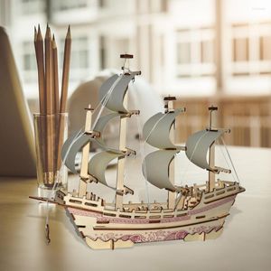 Målningar laser skärning av 3D träpussel segelfartygsmodell DIY Handgjorda monteringssatser gåva