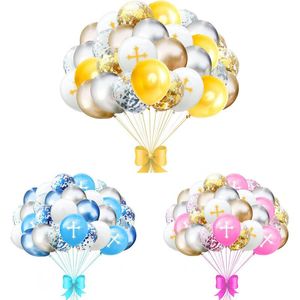 Party Decoration 18/30pcs Easter Cross Latex Balloon Metal Gold Confetti Silver for Christian Holiday Celebration