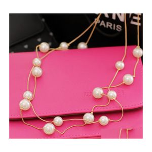 Pendanthalsband L￥ngt dubbelskikt Simated Pearl Necklace Women Sweater Chain Female Collares Statement Jewlery Wholesale 2021 735 DHFQI
