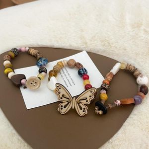Pulseiras de link pulseira de madeira cerâmica para mulheres meninas de miçangas elásticas de amizade vintage