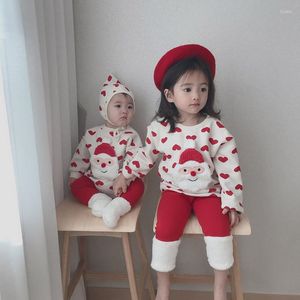 Set di abbigliamento Neonati maschi Vestiti natalizi Bambini Stampa di cartoni animati Babbo Natale Pullover a pois rotondi Felpa Top Pantaloni carini