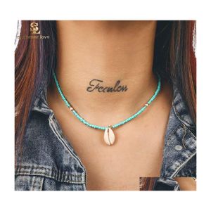 Pendant Necklaces Trendy Bohemia Nature Stone Shell Necklace Jewelry Beaded Chain Conch Choker Sexy Simple For Women Drop Delivery Pe Dhcn8