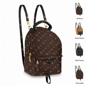 Mini niedliche Frauen Ledertaschen Rucksack Kinder Schultaschen Rucksack Federn Dame Tasche Reisetasche Braun Plaid Blume Totes Handtaschen 239z