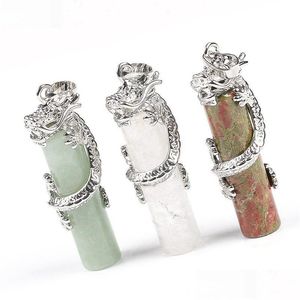 Colares pendentes 1,3 x 1,2 4,7cm Classic Natural Stone Colar Stone Dragon Tribal Winding Crystal Column Jewelry for Men e Wo Dhgarden Dhrq3